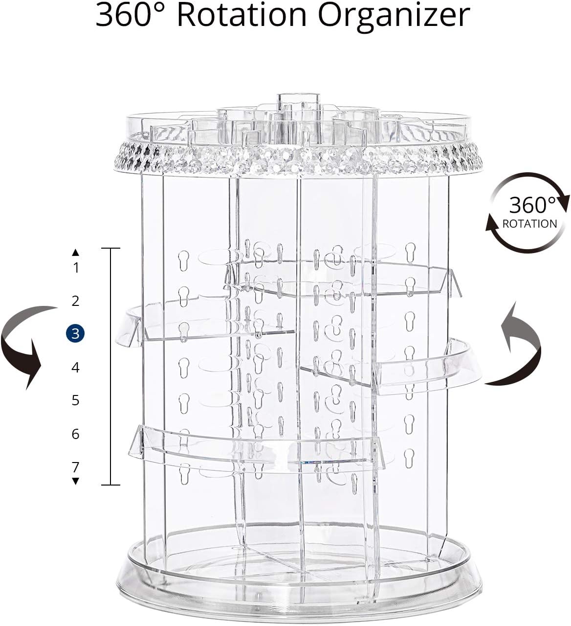 Makeup Organizer, 360 Degree Rotating Cosmetic Storage Organizer, 7-Layer Adjustable Makeup Display Case