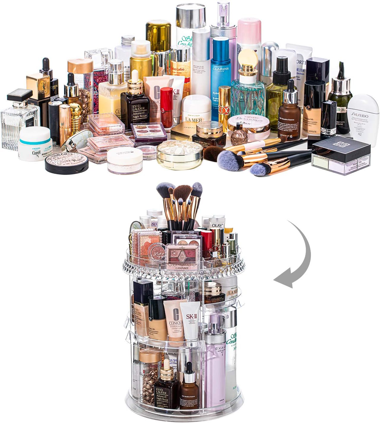 Makeup Organizer, 360 Degree Rotating Cosmetic Storage Organizer, 7-Layer Adjustable Makeup Display Case