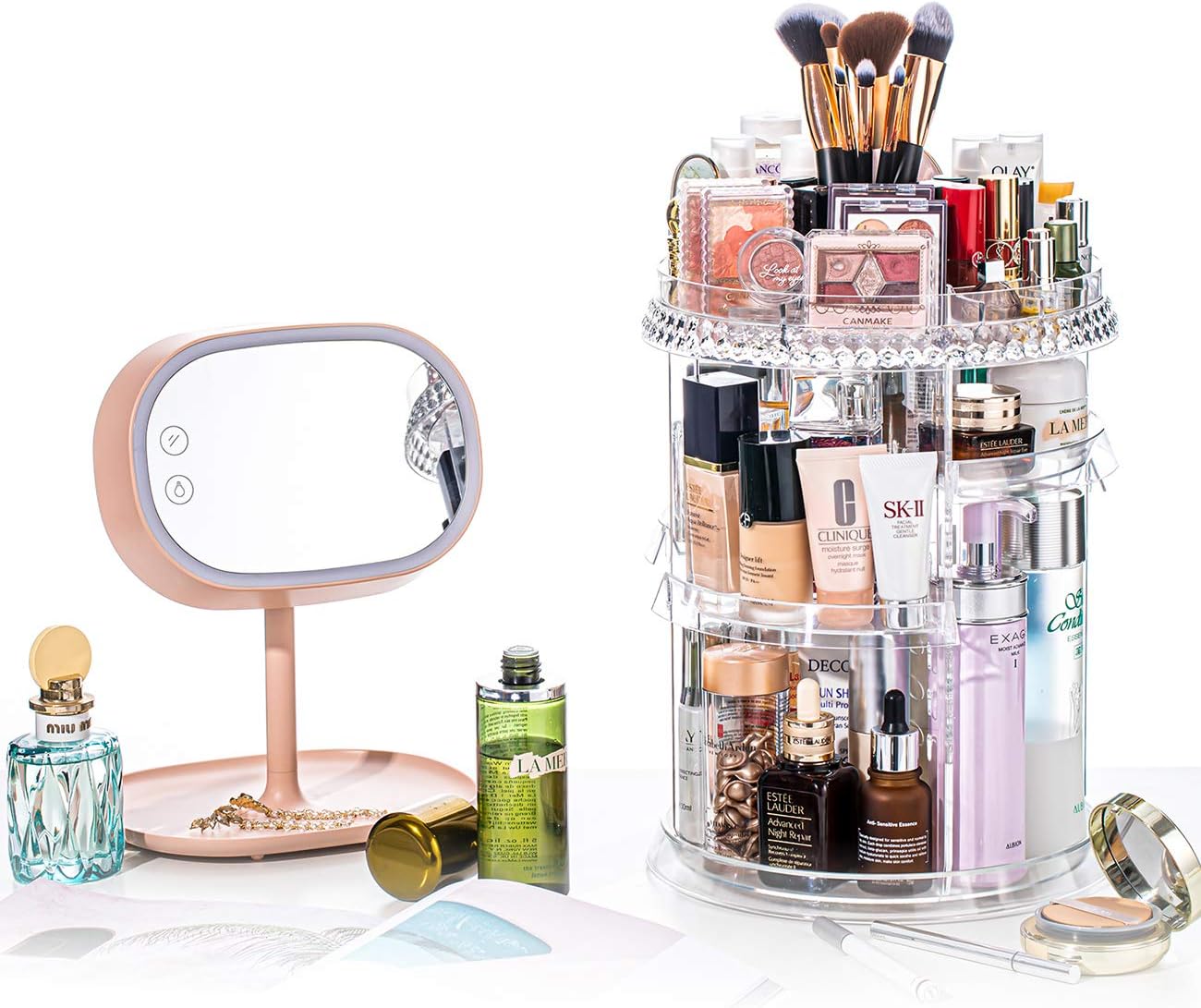 Makeup Organizer, 360 Degree Rotating Cosmetic Storage Organizer, 7-Layer Adjustable Makeup Display Case