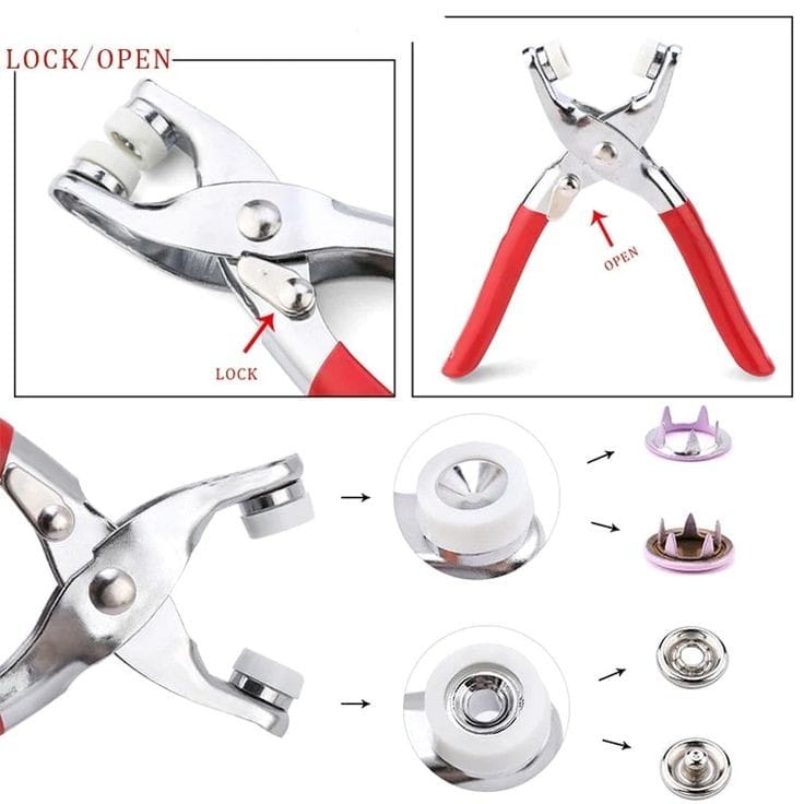 Pliers Button Press snap tool with 50pcs 9.5mm metal button ,