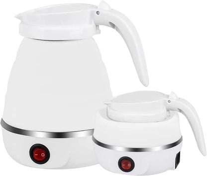 Foldable Kettle, 600ml Camping Kettle, Portable Food Grade Silicone Electric Kettle, Electric Pressure Boiler, Ideal for Travel, Hiking, Indoor (White)