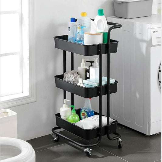 Dripex Storage Trolley Cart,Multi-Purpose Trolley Organizer Cart with Casters,ABS Rolling Cart Storage Organiser with Ergonomic Handles for Bathroom, Kitchen, Office, Library (Black, 3 Tier)